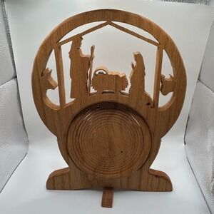 Handcrafted Solid Wood Nativity Scene Collapsable with‎ fold out Basket